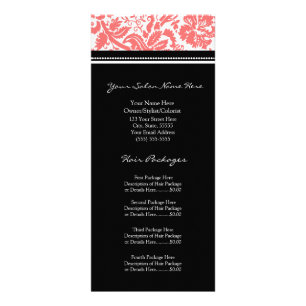 Custom Salon Rack Cards Coral Black Damask