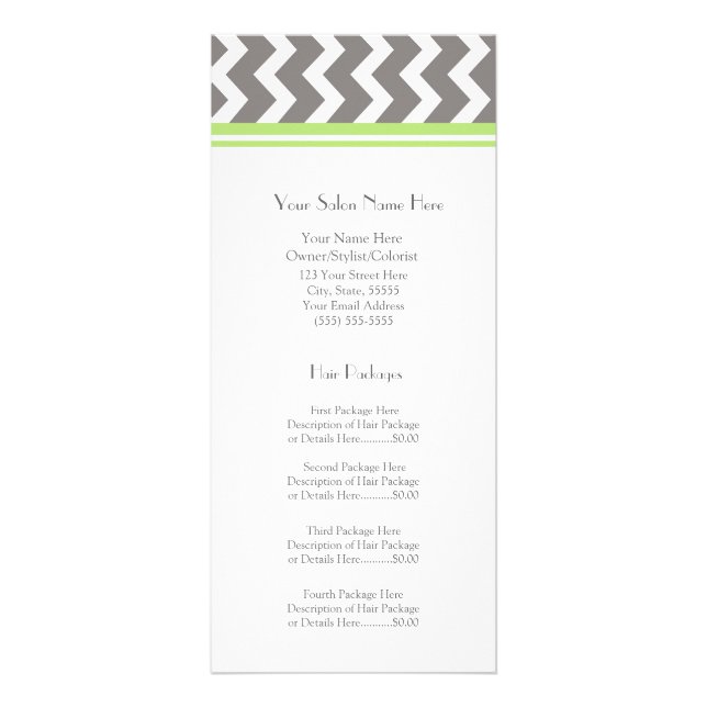 Custom Salon Rack Cards Lime Grey Chevron (Front)