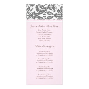 Custom Salon Rack Cards Pink Grey Damask