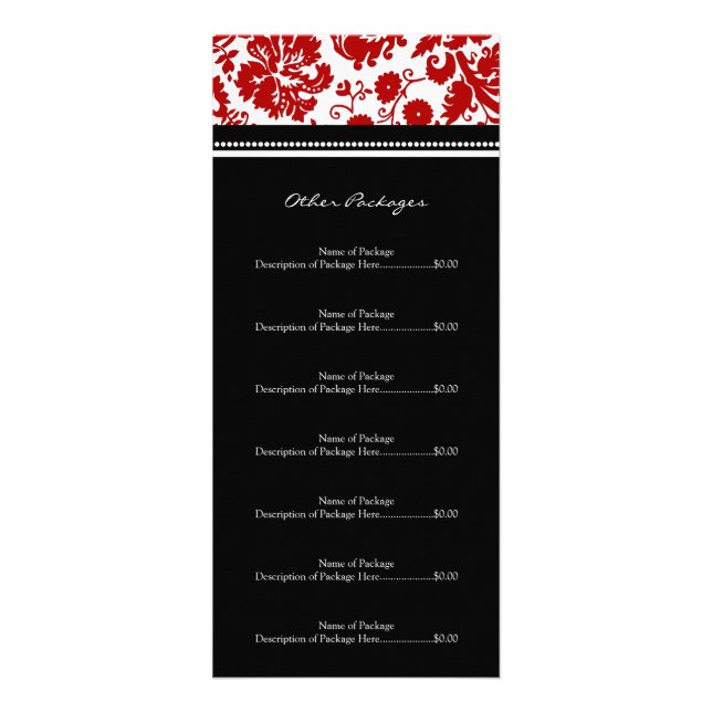 Custom Salon Rack Cards Red Black Damask (Back)