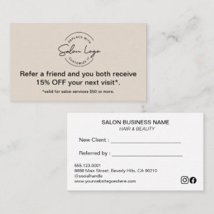 Custom Salon Referral Discount Card Refer a Friend
