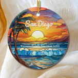 Custom San Diego Faux Stained Glass Ceramic Ornament<br><div class="desc">Cute personalizable tropical Trip souvenir.

Customization:
Change Caption and year to make it unique.</div>