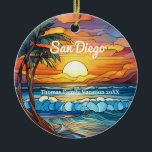 Custom San Diego Faux Stained Glass Ceramic Ornament<br><div class="desc">Cute personalizable tropical Trip souvenir.

Customization:
Change Caption and year to make it unique.</div>