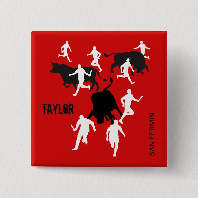 Custom, San Fermin Pamplona, bull run / encierro, 2 Inch Square Button (Front)