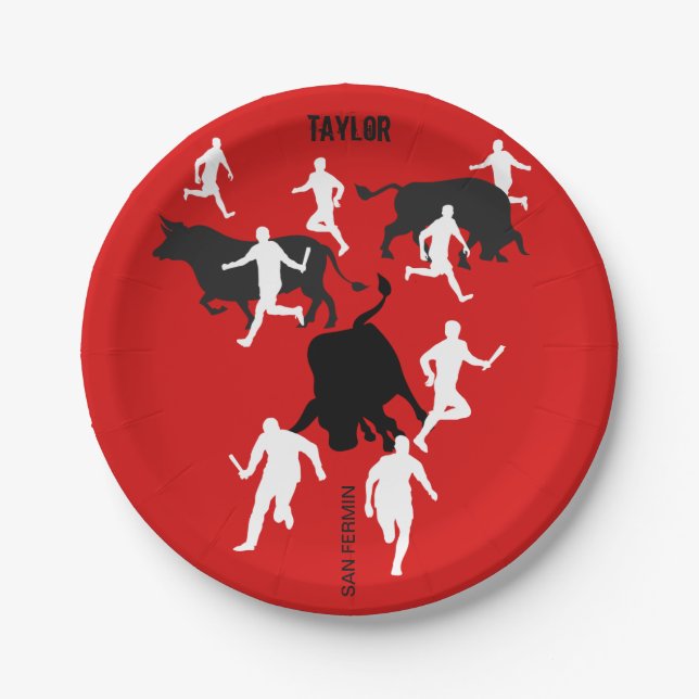 Custom, San Fermin Pamplona, bull run / encierro, Paper Plate (Front)