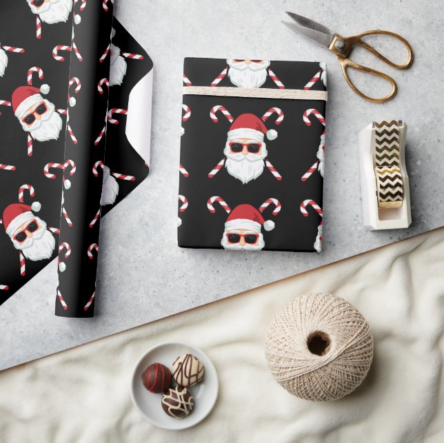 Custom Santa & Candy Cane Cross Bones Wrapping Paper (Crafts)