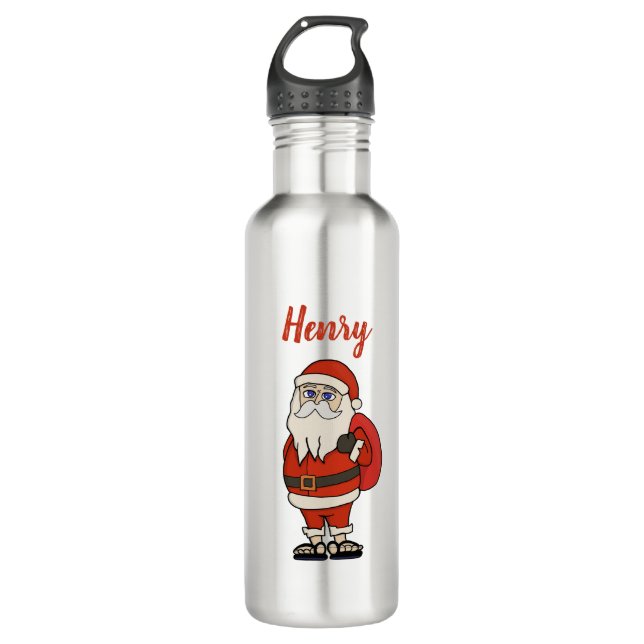 Custom Santa Claus Christmas Flip Flops 710 Ml Water Bottle (Front)