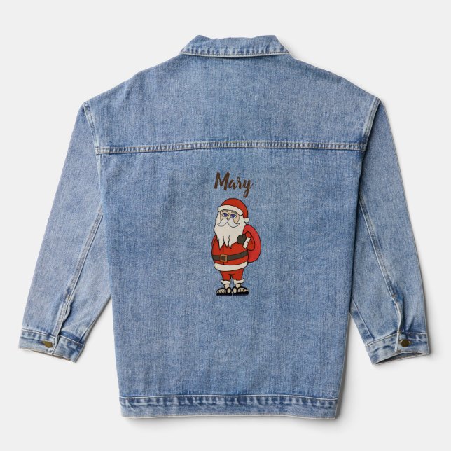 Custom Santa Claus Christmas Flip Flops Denim Jacket (Back)