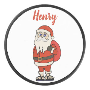 Custom Santa Claus Christmas Flip Flops Hockey Puck