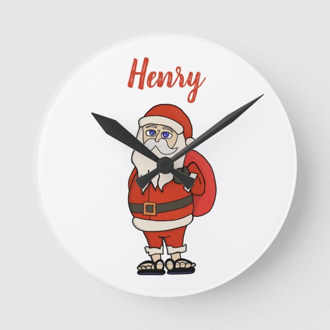 Custom Santa Claus Christmas Flip Flops Round Clock (Front)
