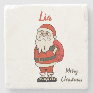 Custom Santa Claus Christmas Flip Flops Stone Coaster