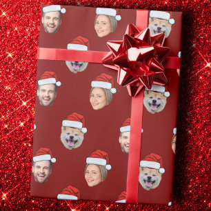 Custom Santa Hat Face 3 Photos Wrapping Paper