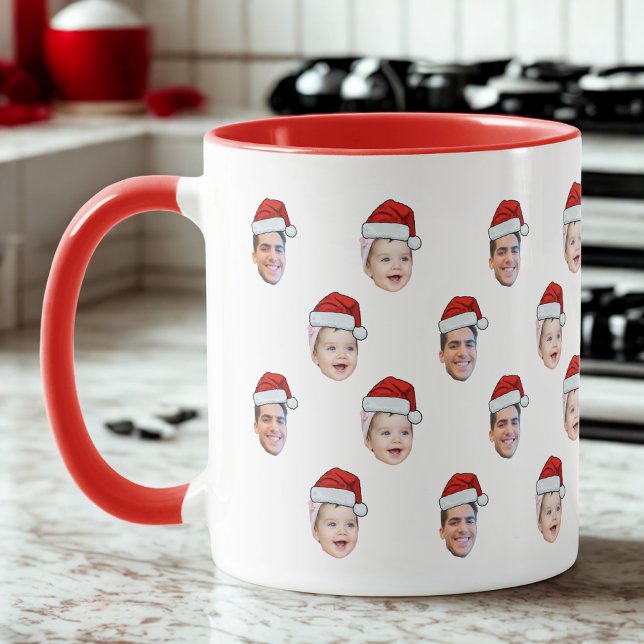 Custom Santa Hat Face Christmas Gift 2 Photos Mug (Creator Uploaded)
