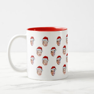 Custom Santa Hat Face Christmas Gift 2 Photos Two-Tone Coffee Mug