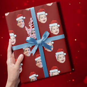 Custom Santa Hat Face Christmas Gift 2 Photos Wrapping Paper