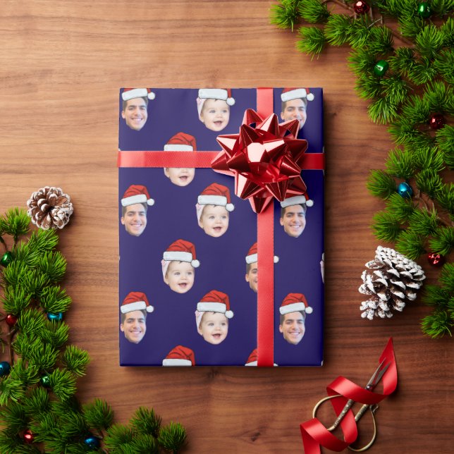 Custom Santa Hat Face  Wrapping Paper (Holiday Gift)