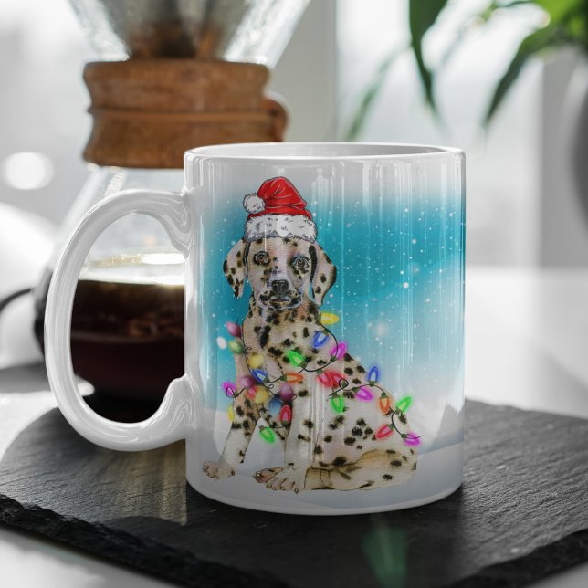 Custom Santa Hat Merry Christmas Dalmatian Lover Coffee Mug (Creator Uploaded)