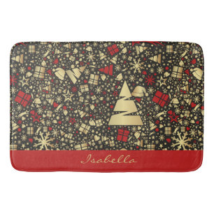 Custom Santa Hat Snowflakes Stars Christmas Tree Bath Mat