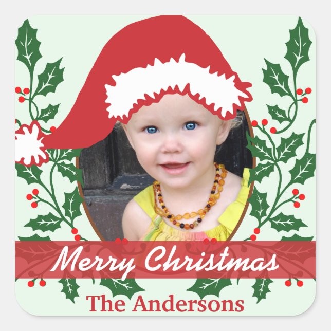Custom Santa Hat to Personalize Square Sticker (Front)