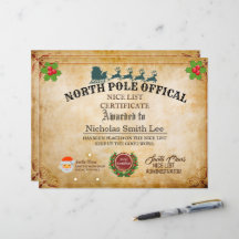 Custom Santa Officials Nice List Christmas Cert