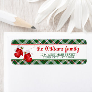 Custom Santa Red Mittens Red Green Plaid Pattern