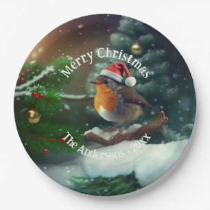 Custom Santa Robin on a Christmas Tree Napkins Paper Plate