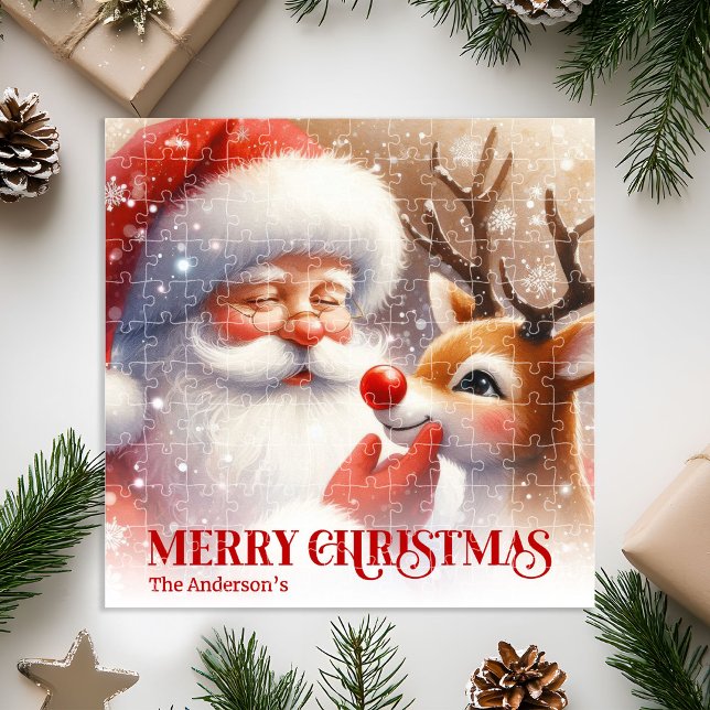 Custom Santa Rudolph Cute Christmas Jigsaw Gift Jigsaw Puzzle (Custom Santa Rudolph Cute Christmas Jigsaw for Kids)