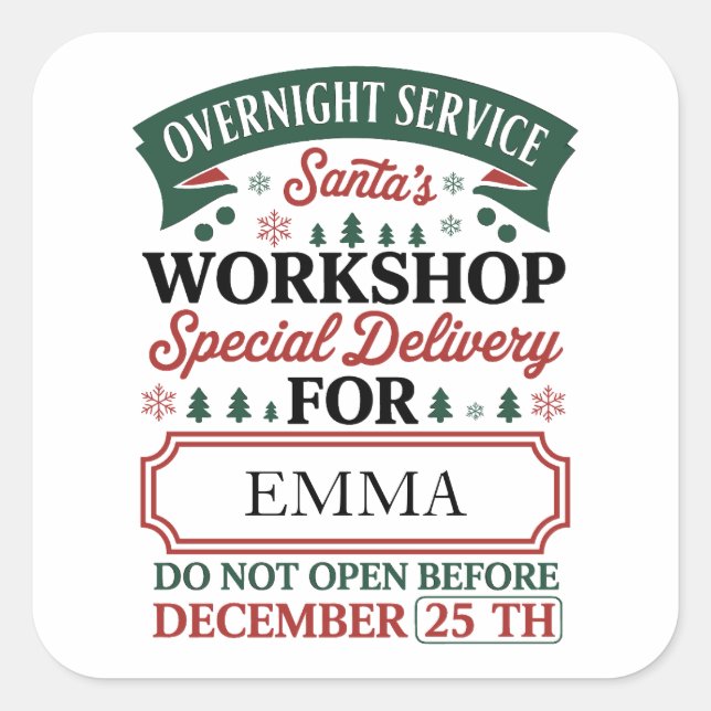 Custom Santa’s Workshop Christmas Square Sticker (Front)