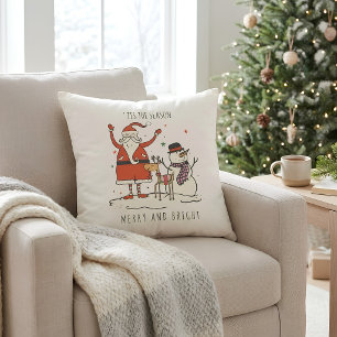 Custom Santa Snowman Reindeer Star Christmas Hygge Throw Pillow