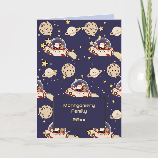 Custom Santa Spaceship Christmas Card (Front)