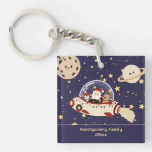 Custom Santa Spaceship Christmas Keychain