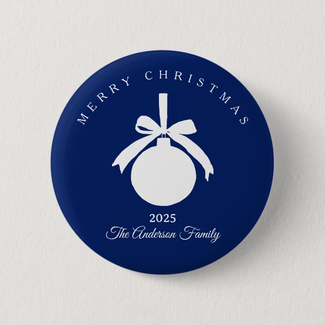 Custom sapphire blue white rustic ornament gift. 2 inch round button (Front)