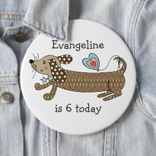 Custom Sausage Dog Dachshund Number Birthday 6 Inch Round Button