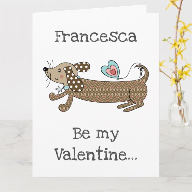 Custom Sausage Dog Dachshund Valentine's Day Card (Yellow Flower)