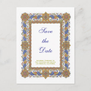 Custom Save the Date Baroque Blue Gold Postcard
