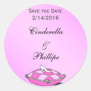 Custom Save the Date Cinderella Slipper Pink Classic Round Sticker