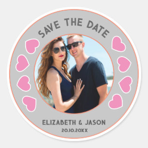 Custom Save The Date Couple Photo Personalized Classic Round Sticker