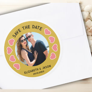 Custom Save The Date Couple Photo Personalized Classic Round Sticker