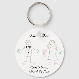 Custom Save the Date Keychain- Cartoon Couple Keychain