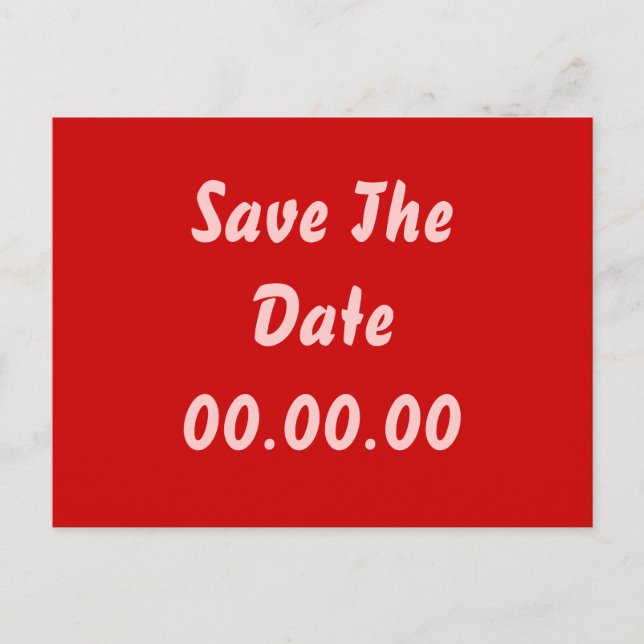 Custom, Save The Date. Red and Pink Announcement Postcard (Front)