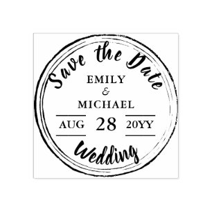 Custom Save the Date Round Wedding Vintage Rubber Stamp