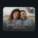 Custom Save The Date Wedding Engagement Photo Magnet<br><div class="desc">Custom Save the date photo wedding 3" x4" magnets feature your favourite horizontal landscape engagement photo overlayed with "Save The Date" in beautiful script calligraphy and your first or first and last names, the destination of your wedding and the date in simple modern typography. Customize your magnet today and share...</div>
