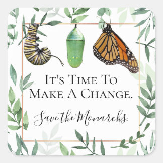 Custom Save the Monarch Butterflies Message Square Sticker