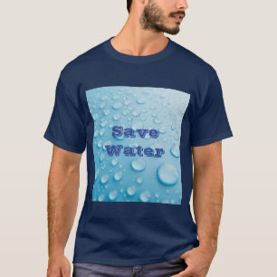 Custom Save Water Text Blue Basic Dark T-Shirt 