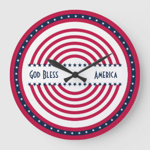Custom Saying God Bless America Stars n Stripes Large Clock