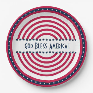 Custom Saying God Bless America Stars n Stripes Paper Plate