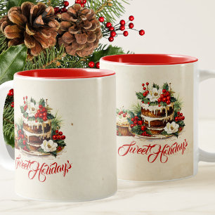 Custom Scandi Winter Foliage Watercolor Christmas Two-Tone Coffee Mug