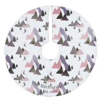 Custom Scandi winter skiing mountain Christmas Faux Linen Tree Skirt