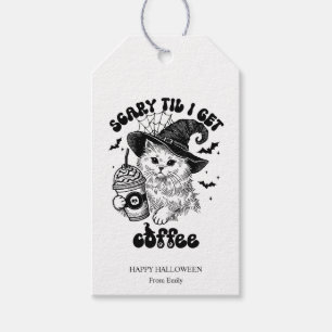 Custom Scary Till I Get Coffee Halloween Cute Cat Gift Tags