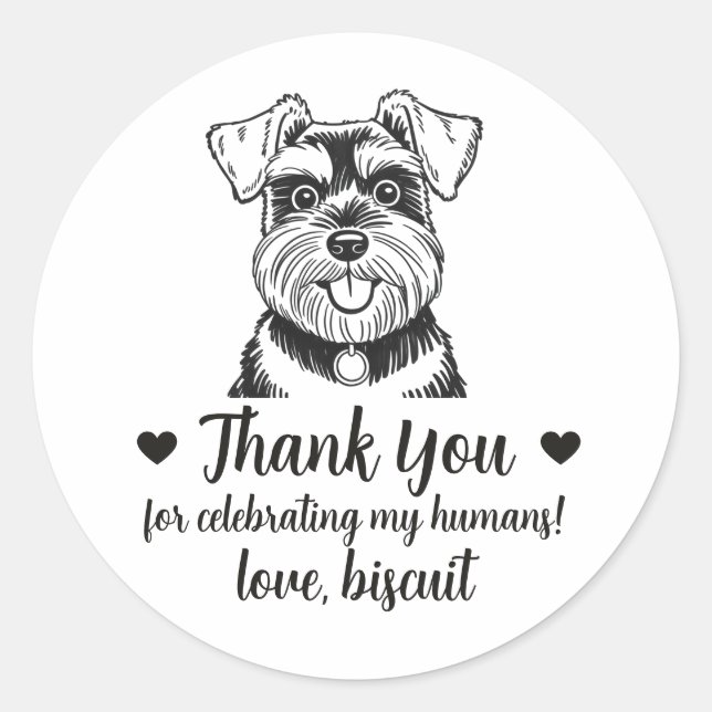 Custom Schnauzer Dog Wedding Favour Stickers (Front)